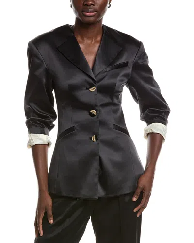 Ganni Double Satin Fitted Blazer In Animal Print