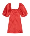 Ganni Double-satin Puff-sleeve Minidress In Red