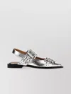 Ganni Silver Slingback Ballet Flat Shoe With Buckles In Silver