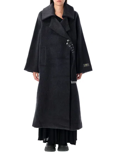 Ganni Double Wool Long Coat In Black