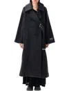 Ganni Double-face Wool Lace-up Coat In Black