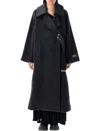 Ganni Double-face Wool Lace-up Coat In Black