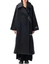 Ganni Double Wool Long Coat In Black