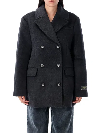 Ganni Double Wool Peacot In Black