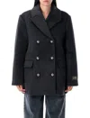 Ganni L-blend Oversized Double-breasted Peacoat In Black