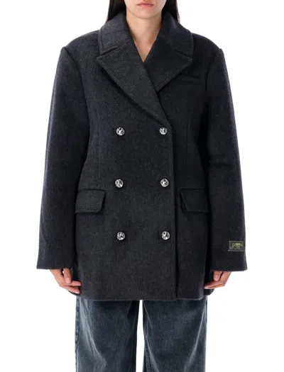 Ganni Double Wool Peacot In Black