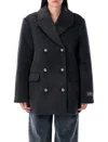 Ganni L-blend Oversized Double-breasted Peacoat In Black