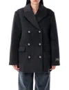 Ganni L-blend Oversized Double-breasted Peacoat In Black