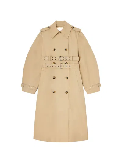 Ganni Double-belted Trench Coat In Neutral