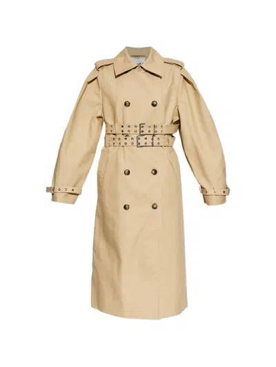 Ganni Double-breasted Belted Trench Coat In Multi