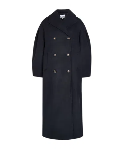 Ganni Double-breasted Coat In Black