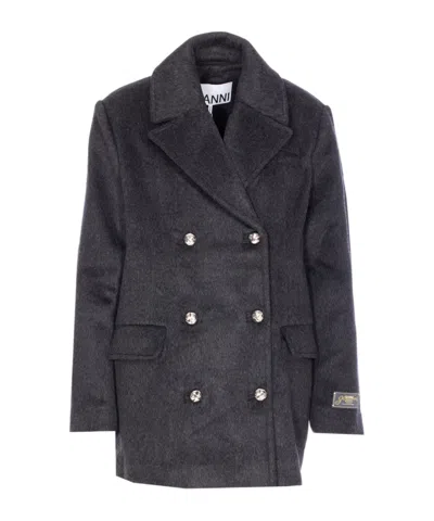 Ganni Double-breasted Jacket In Black