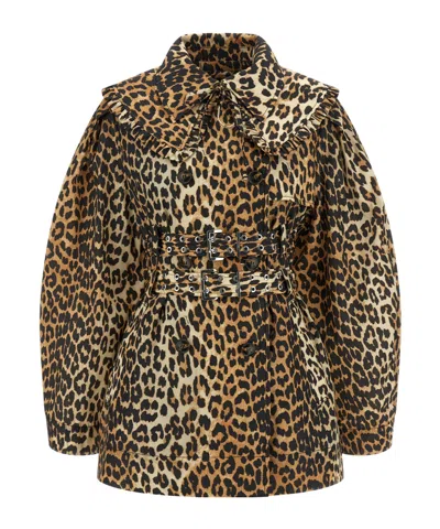 Ganni Double-breasted Printed Coat In Animal Print