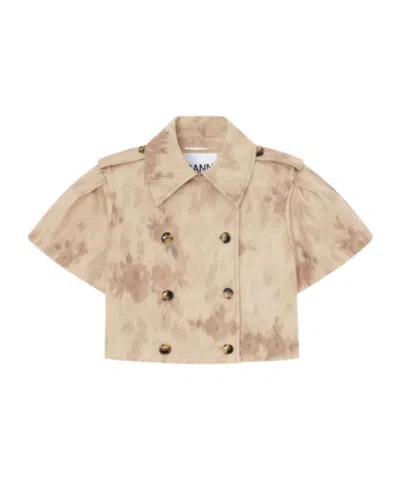 Ganni Double-breasted Printed Jacket In Brown