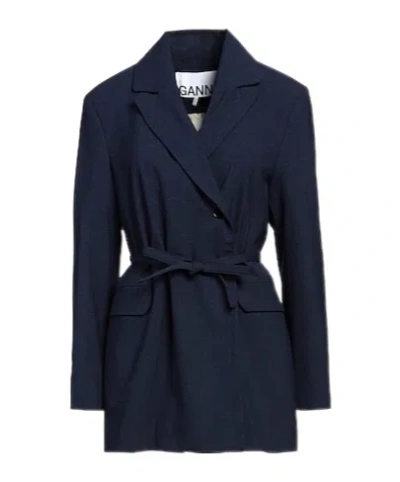 Ganni Double-breasted Suit In Blue