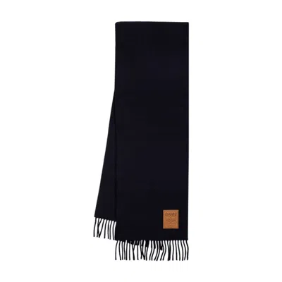 Ganni Double-face Wool Scarf In Black