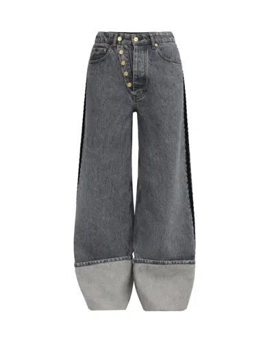 Ganni Double-fly Baggy Organic Cotton Jeans In Gray