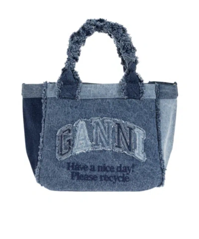 Ganni Double-handle Shoulder Bag In Blue