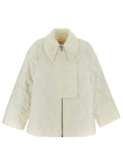 Ganni Diamond Quilted Recycled Polyester Jacket In Ivory