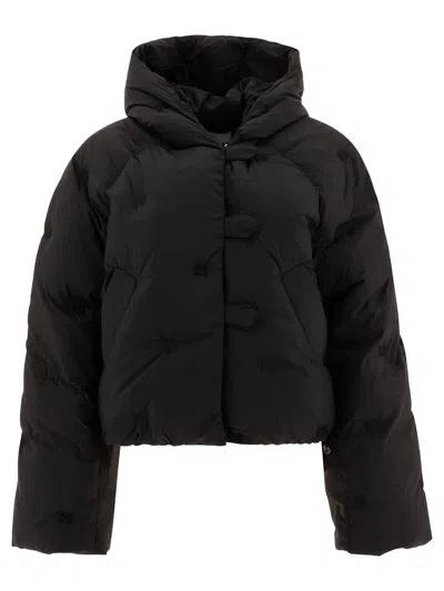 Ganni Down Jacket With Embroidered Monogram In Black