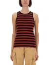 Ganni Red Striped Soft Cotton Rib Tank Top