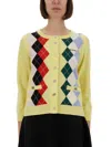 Ganni Knitwear Cardigan With Argyle Pattern And Pockets In Yellow
