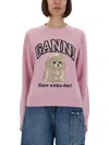 Ganni Womens Chalk Pink Poodle Logo-motif Wool-blend Knit Jumper Xs In Pink