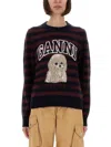 Ganni Graphic Wool Mix Poodle Stripe Sweaters And Cardigans Multicolor In Brown