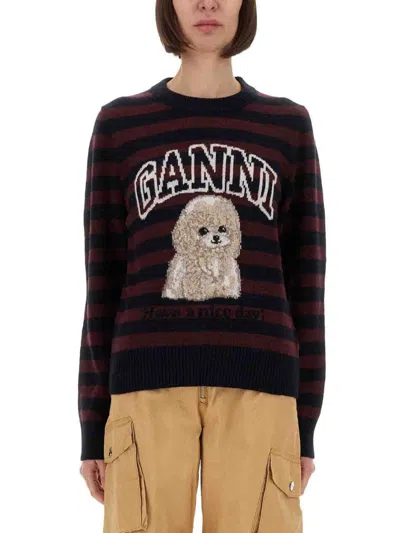 GANNI GANNI STRIPED SHIRT WITH POODLE