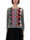 Ganni Womens Paloma Melange Rhombus-print Round-neck Wool And Cashmere Cardigan