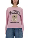 Ganni Womens Chalk Pink Poodle Logo-motif Wool-blend Knit Jumper Xs In Pink