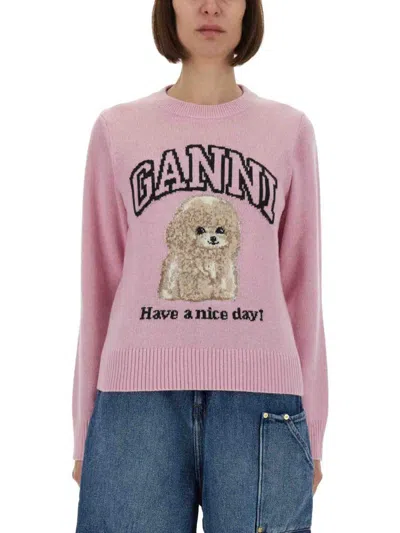 GANNI GANNI WOOL SWEATER WITH POODLE