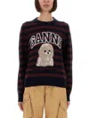 Ganni Graphic Wool Mix Poodle Stripe Sweaters And Cardigans Multicolor In Brown