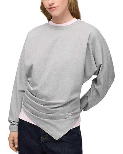 Ganni Drape Cotton-blend Jersey Blouse In Gray