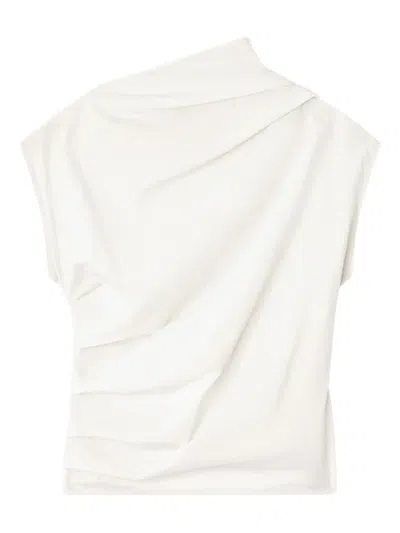Ganni Draped Cowl-neck Top In Neutral