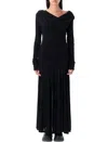 Ganni Interlock Jersey Crossover Ruched Long Dress Dresses Black In Black
