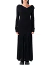 Ganni Interlock Jersey Crossover Ruched Long Dress Dresses Black In Black