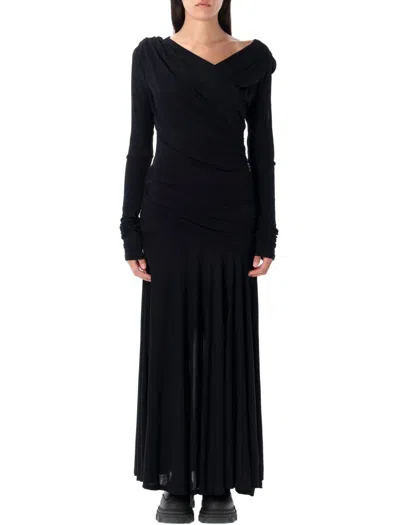 Ganni Draped Long Dress In Black