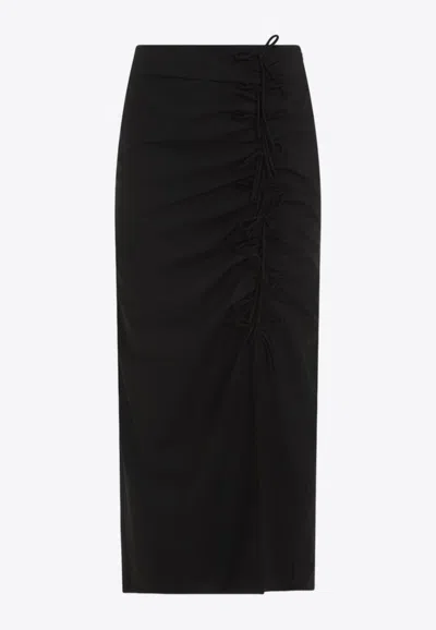 GANNI DRAPED MIDI SKIRT WITH BOW DETAIL