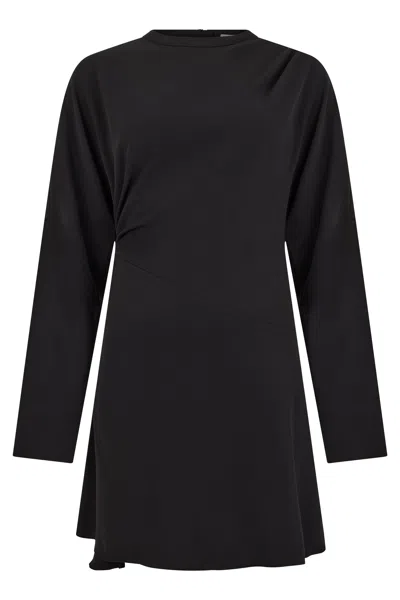 Ganni Draped Mini Short Sleeve Dress In Black