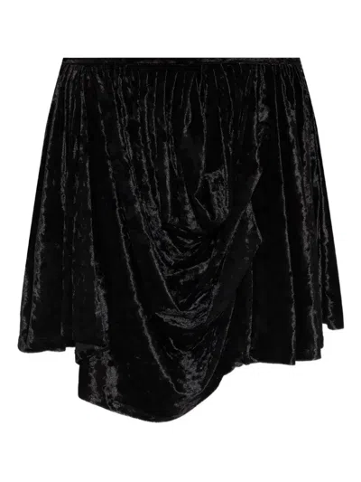 Ganni Draped Asymmetric Velour Mini Skirt In Black