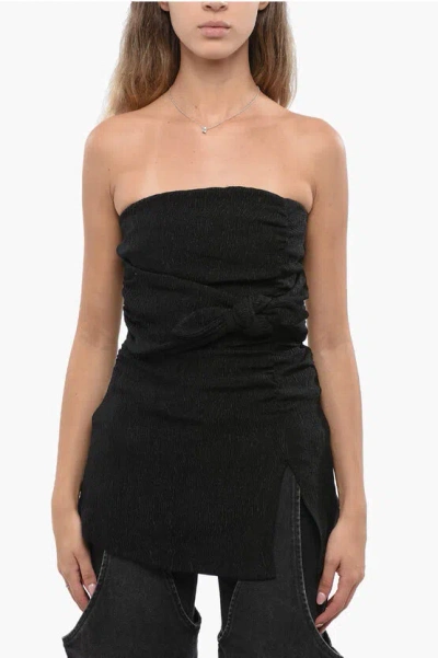 Ganni Draped Strapless Top With Maxi Frontal Bow In Black