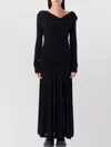 Ganni Interlock Jersey Crossover Ruched Long Dress Dresses Black In Black