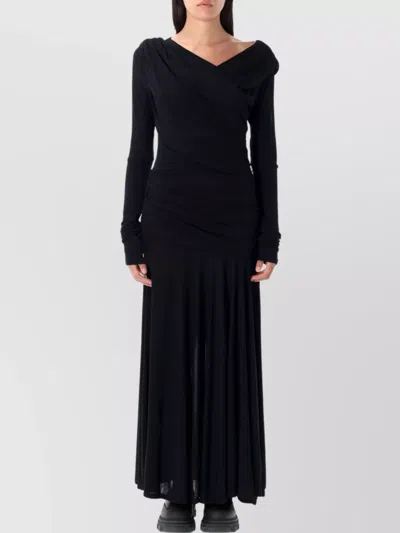 GANNI DRAPED V-NECKLINE FLOOR-LENGTH DRESS