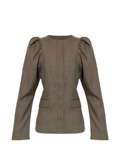 Ganni Draped-shoulder Blazer In Green