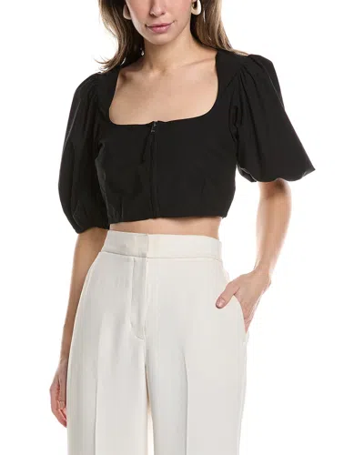 Ganni Drapey Melange Cropped Zipper Blouse In Black