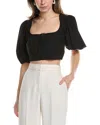 Ganni Short Sleeve Drapey Melange Zipper Blouse In Black