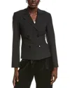 Ganni Drapey Melange Fitted Double Breasted Blazer In Black