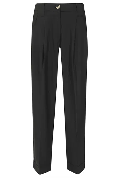 Ganni Drapey Melange Loose Mid Waist Pleat Pants In Black