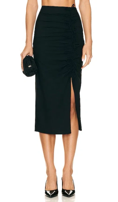 Ganni Drapey Melange Midi Skirt In  Black